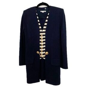 ST JOHN COLLECTION by Marie Gray Navy Gold Chain Knit Blazer Jacket Size 2 Wool